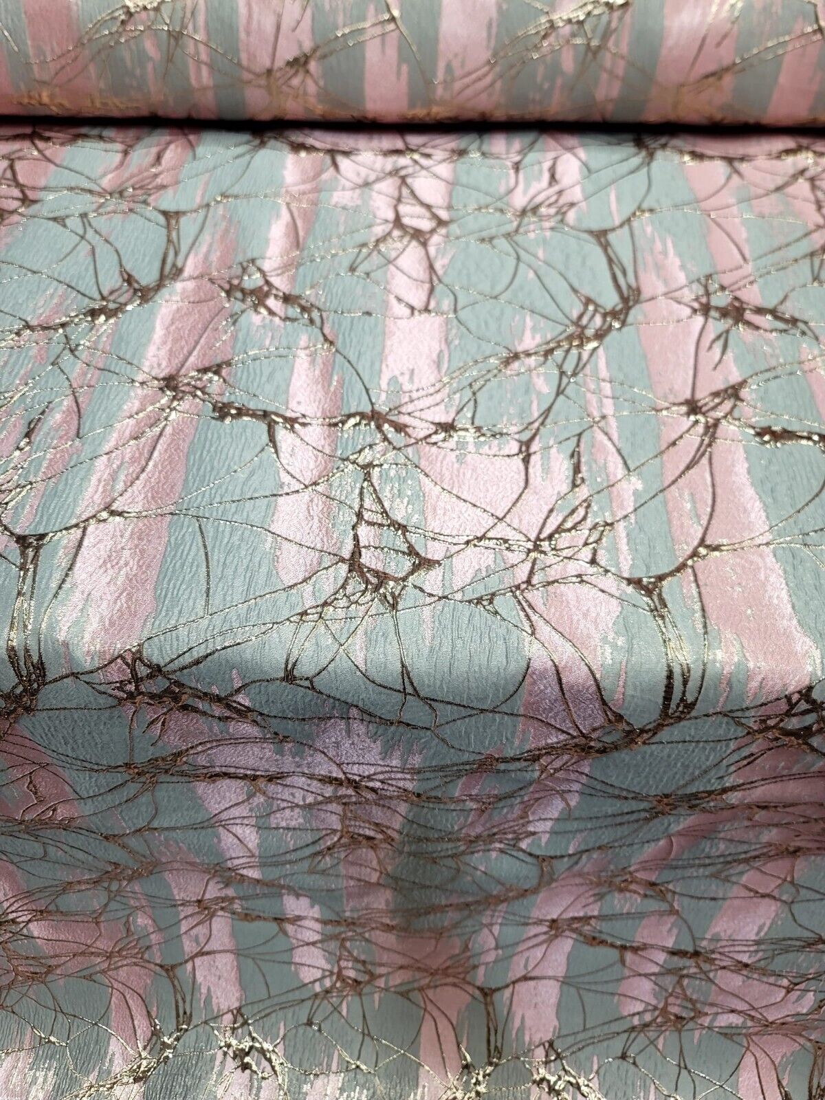 Brocade Jacquard Metallic Gray Pink Rose Gold