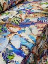 Printed Spandex Butterfly Fabric Blue Green Lavender