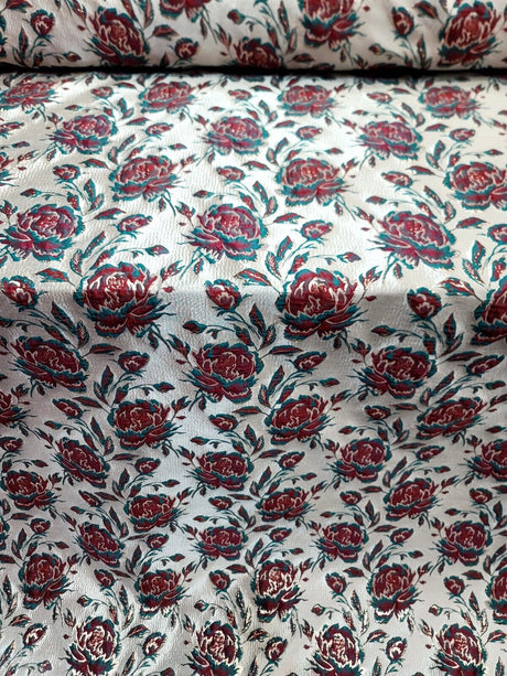 Red Brocade Floral Jacquard Fabric
