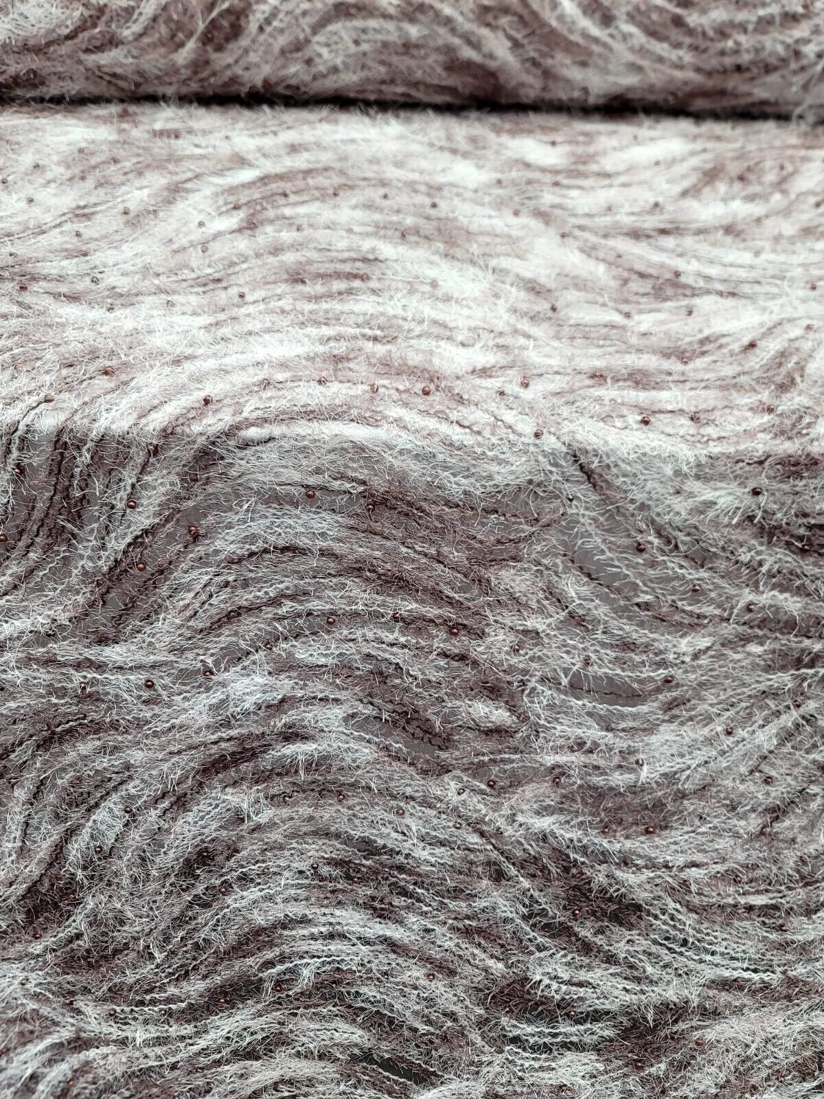 Embroidered Pearl Mesh Lace Fabric Mauve