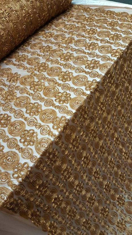 Copper Embroidered Lace Fabric