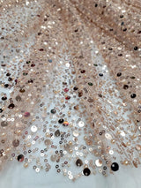 Rose Gold Sequins Beaded Embroidered Stretch Lace Fabric