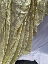 Embroidered Stretch Lace Fabric Sheer Floral Pale Yellow