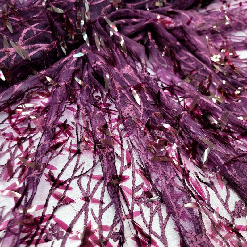 Sequined Floral Lace Embroidery in Eggplant