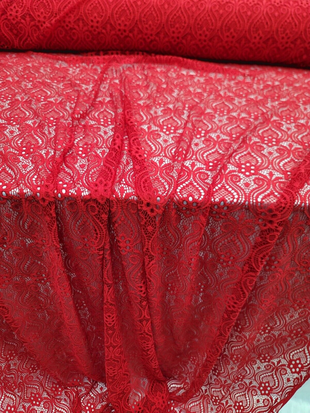 Red Mesh Lace Fabric