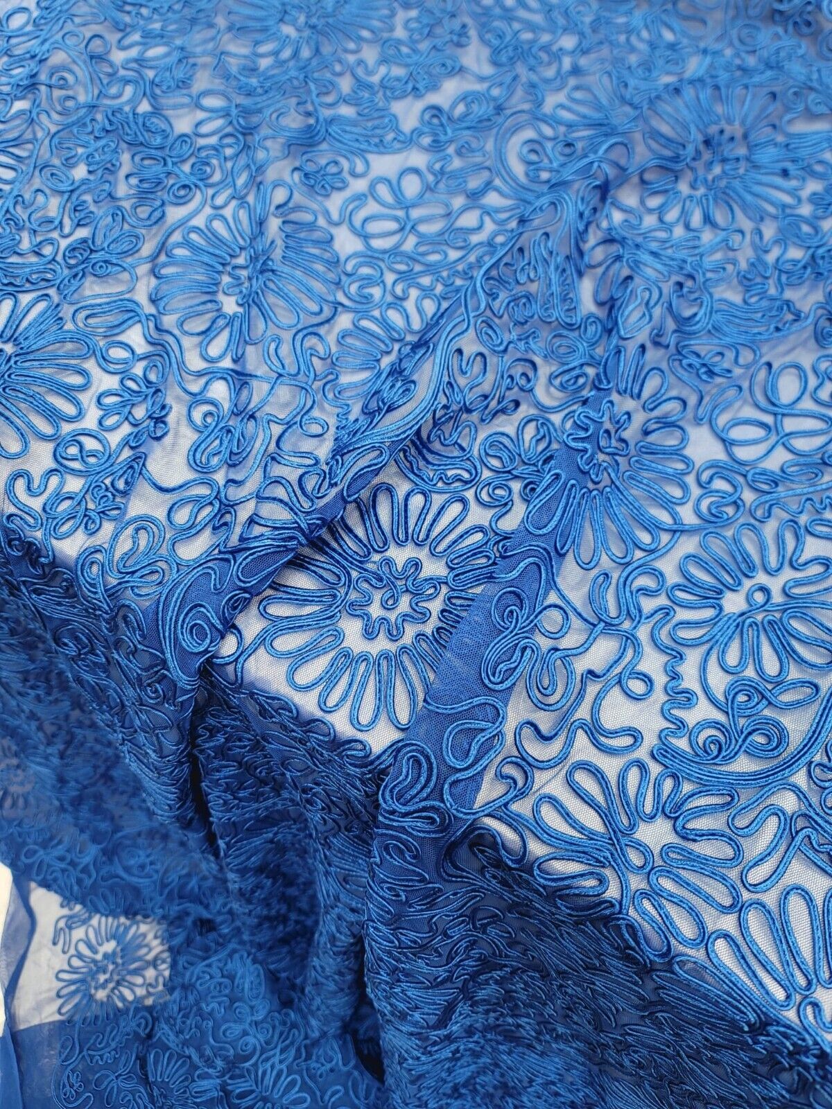 Royal Blue Embroidered Lace Fabric