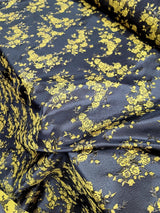 Floral Brocade Fabric Yellow Black