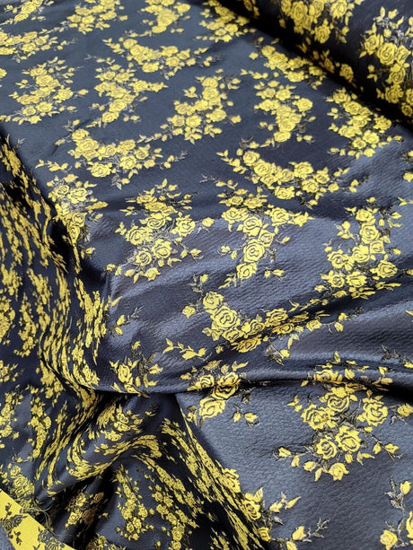 Floral Brocade Fabric Yellow Black
