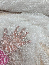 White Beaded Lace Fabric