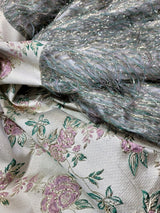 Brocade Jacquard Metallic Eyelash Fabric Sage Pink Gold