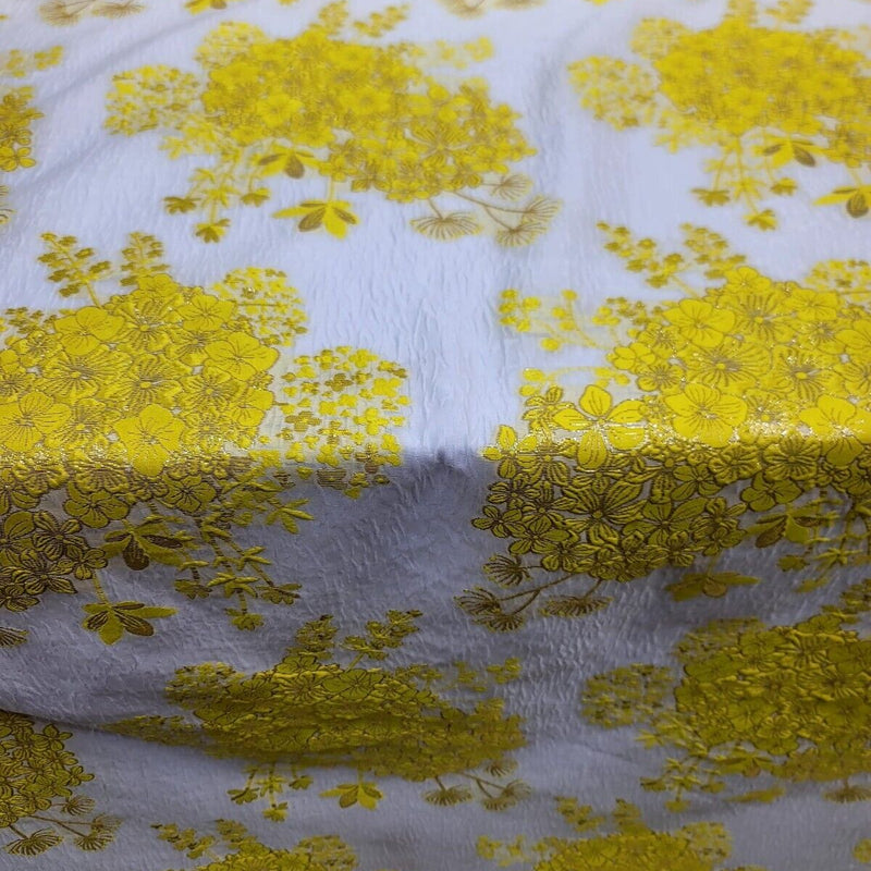 Floral Brocade Fabric on White Organza