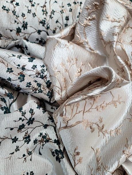 Floral Brocade Jacquard Fabric Hunter Green