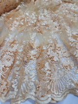 Beaded 3D Floral Lace Pale Yellow