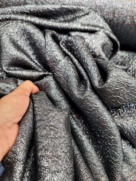 Brocade Jacquard Fabric Charcoal Gray Metallic