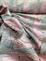 Brocade Jacquard Metallic Gray Pink Rose Gold