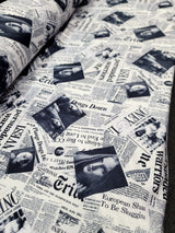 Cotton Newspaper Print Fabric Black and White