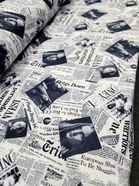Cotton Newspaper Print Fabric Black and White