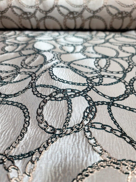 Brocade Jacquard Fabric Gold Metallic Chain Geometric Pattern