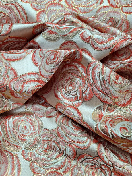 Brocade Jacquard Floral Coral Gold
