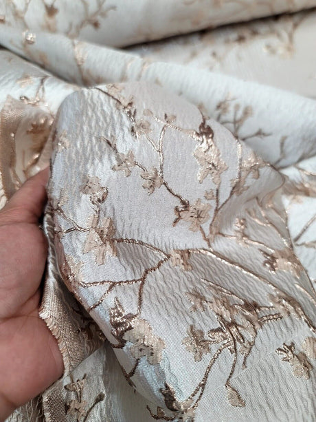 Brocade Jacquard Fabric Rose Gold Metallic Floral