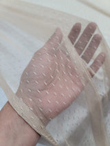 Embroidered Polka Dot Mesh Fabric Beige Champagne