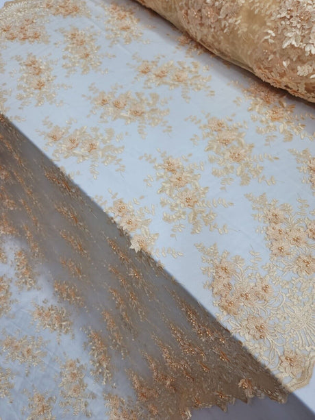 Beaded 3D Floral Lace Pale Yellow