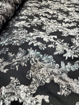 Black Organza Brocade Silver Floral Fabric
