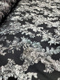 Black Organza Brocade Silver Floral Fabric