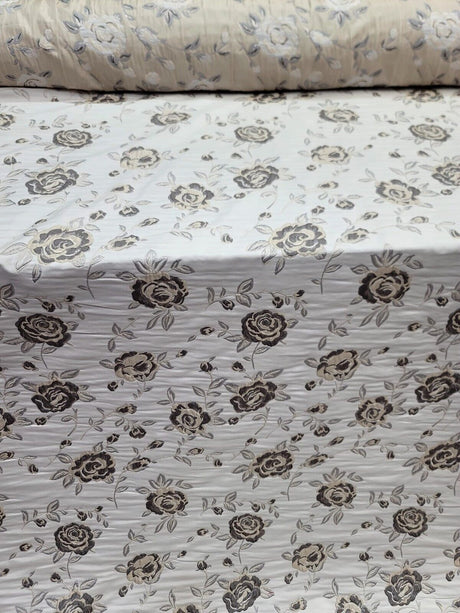 Brocade Jacquard Floral Fabric Beige Gold