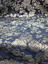 Brocade Jacquard Navy Blue Silver Floral