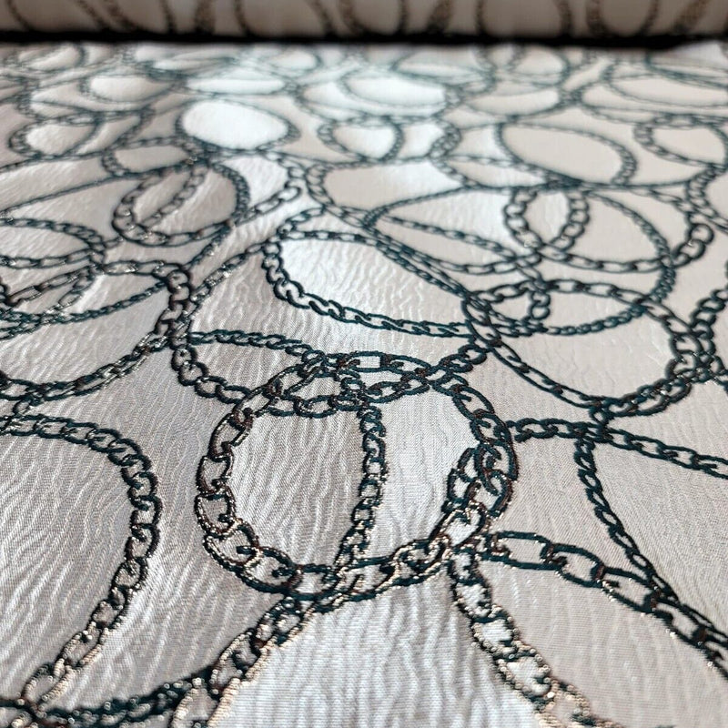 Brocade Jacquard Fabric Gold Metallic Chain Geometric Pattern