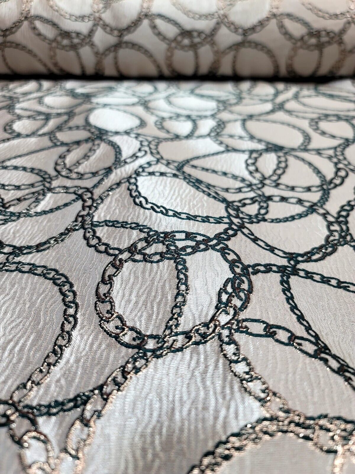 Brocade Jacquard Fabric Gold Metallic Chain Geometric Pattern