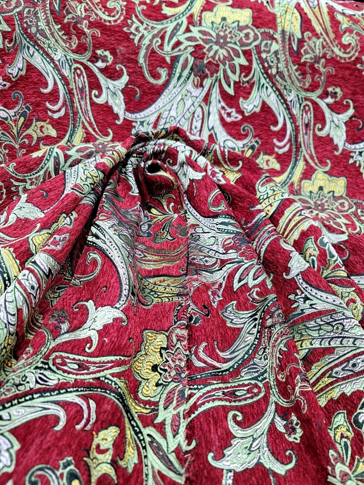 Red Gold Floral Damask Brocade Fabric