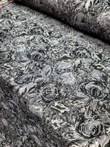 Floral Brocade Fabric Gray Metallic