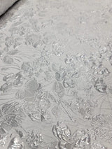 White Silver Floral Brocade Fabric