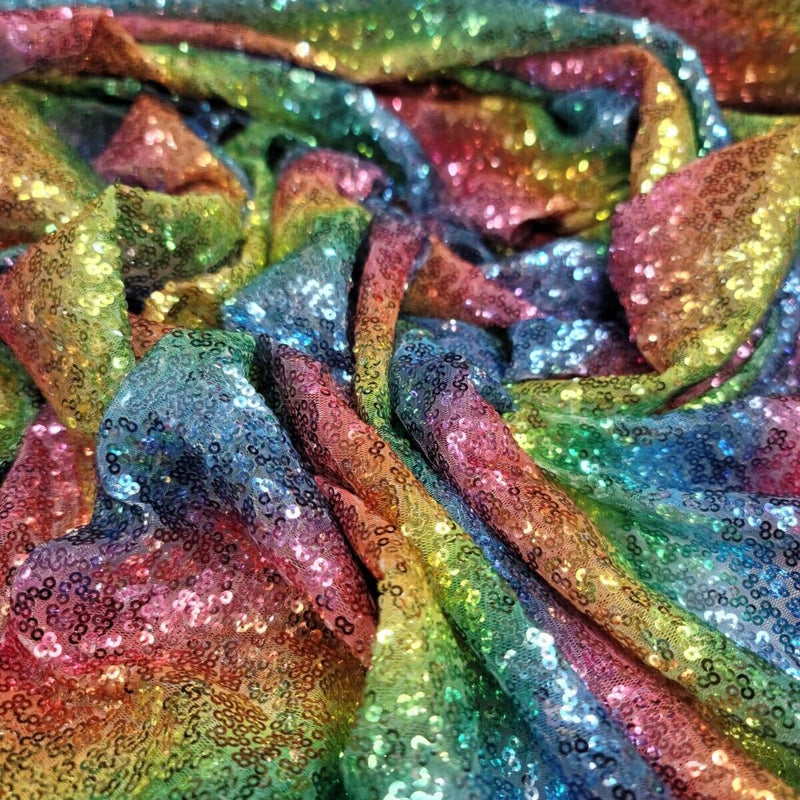 Rainbow Sequin Stretch Mesh Fabric