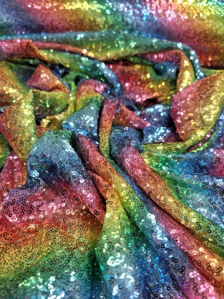 Rainbow Sequin Stretch Mesh Fabric