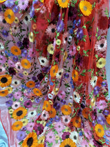 3D Flower Lace Fabric Red Mesh Multicolor