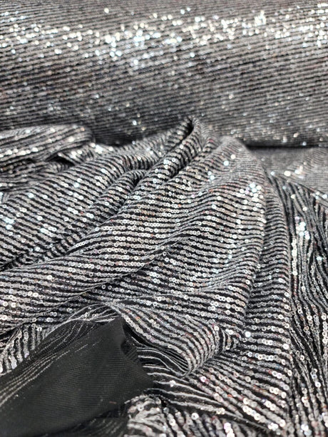 Sequin Stretch Mesh Fabric Silver on Black