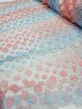 3D Floral Lace Multicolor Coral Blue