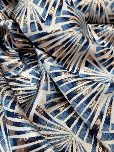 Teal Blue Brocade Jacquard Fabric