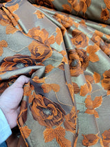 Brocade Jacquard Floral Fabric Orange Gold