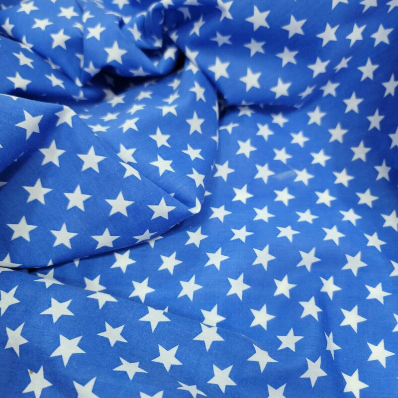 Cotton Fabric White Stars Sky Blue Background