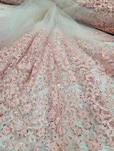 Blush Pink Sequined Embroidery Lace Fabric