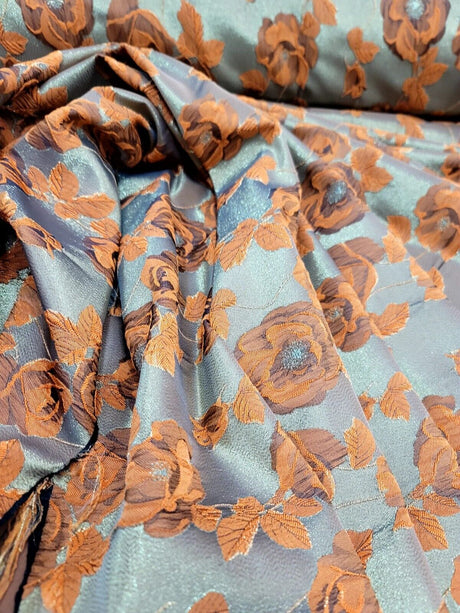 Brocade Jacquard Floral Fabric Orange Gold