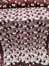 3D Floral Lace Burgundy Ivory Embroidered Mesh Fabric