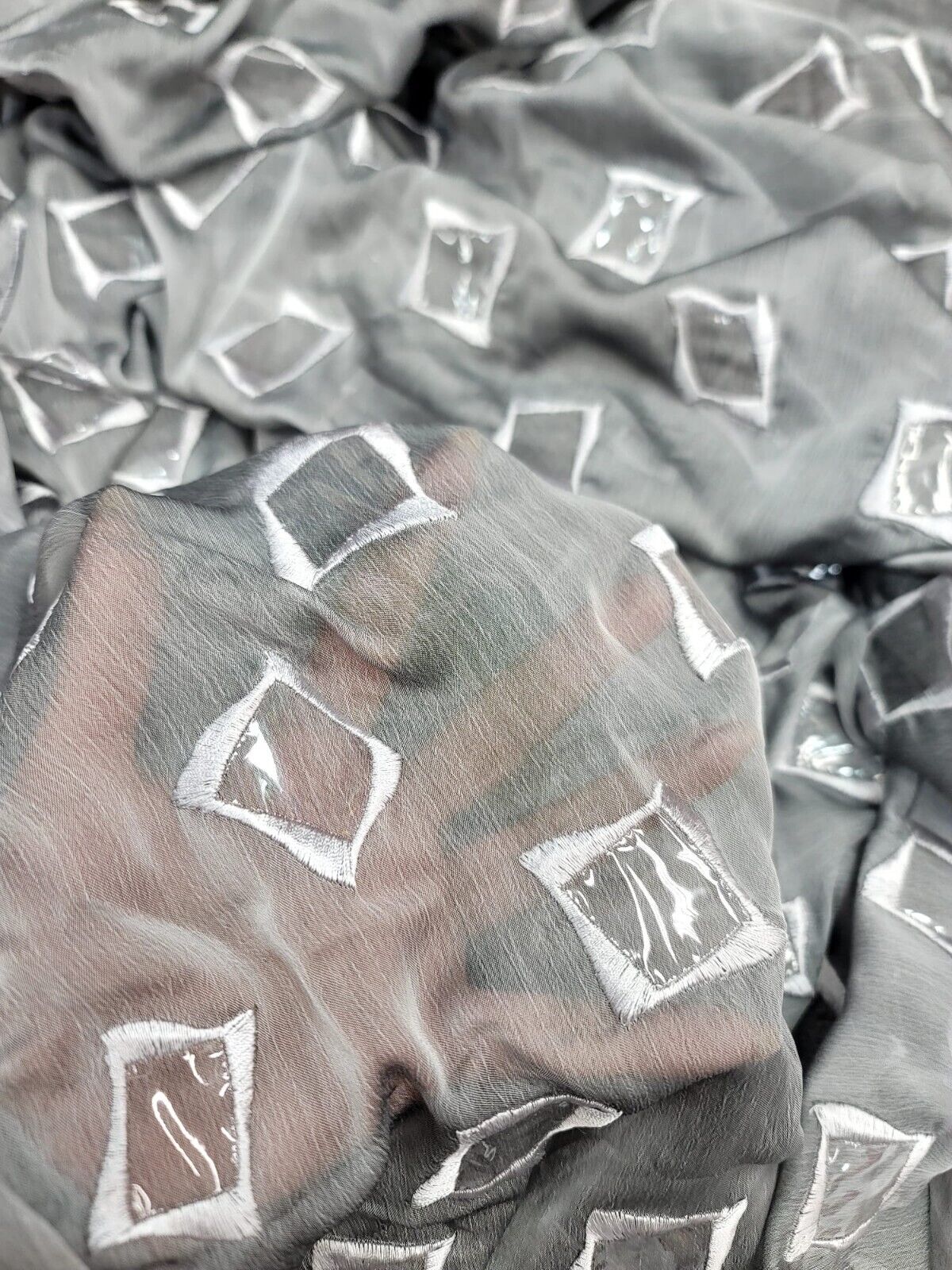 Embroidered Silk Chiffon Polyester Fabric Gray