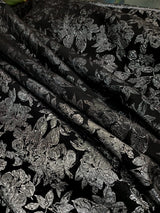 Brocade Jacquard Silver Floral on Black