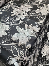 Silver Floral Black Brocade Fabric