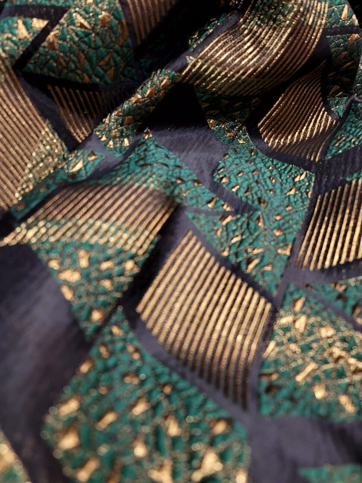 Brocade Jacquard Metallic Geometric Green Gold
